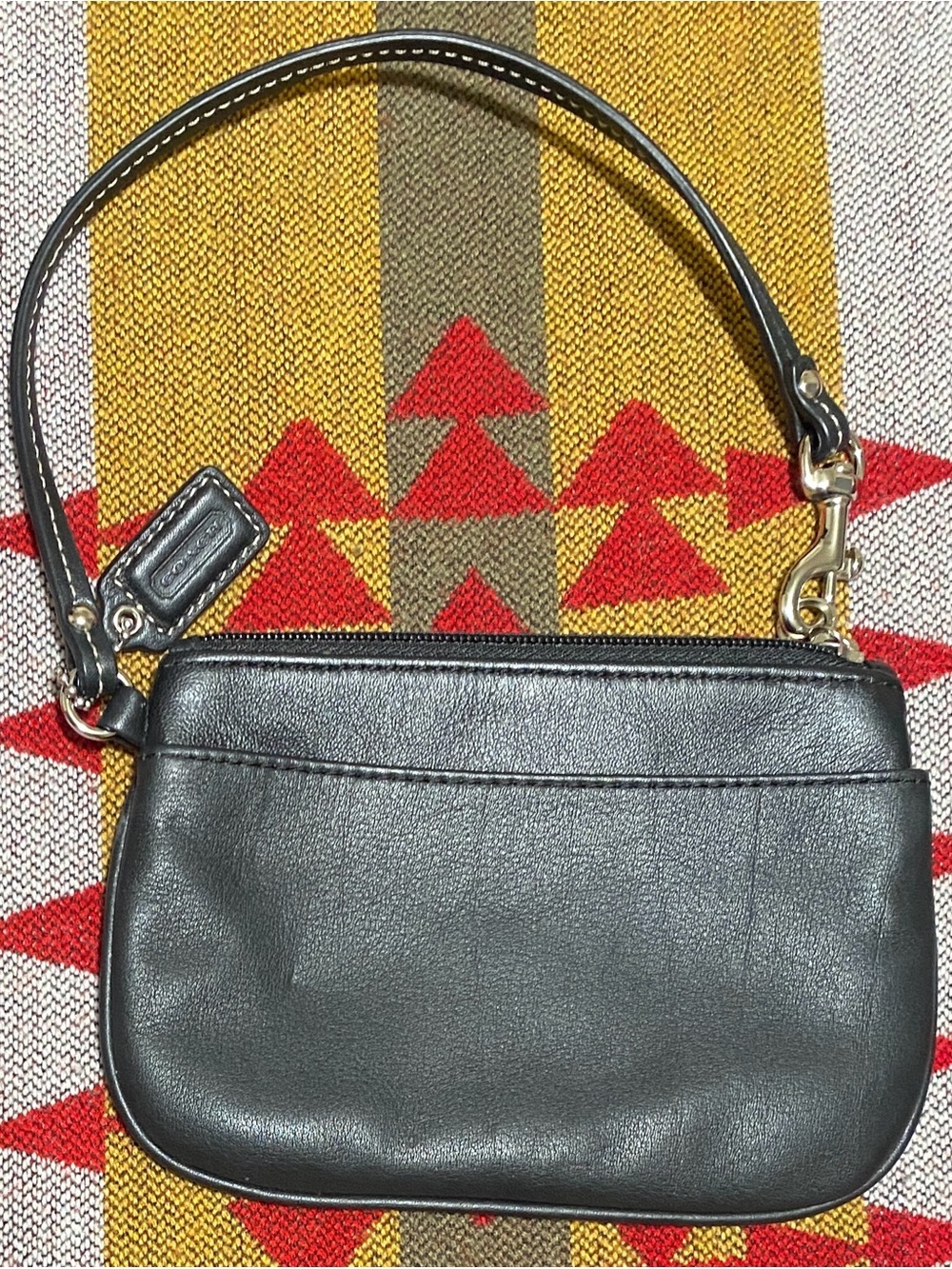 Coach Black Leather Mini Wristlet with Silver-Tone Hardware